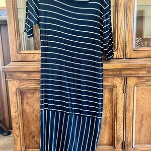 LuLaRoe Julia Navy and White Striped Midi Dress l Size L